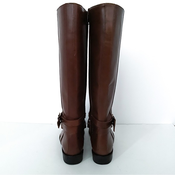Burberry Adelaide Brown Leather Side Zip Strappy Gold Tone Buckle Riding Boots - Picture 5 of 12